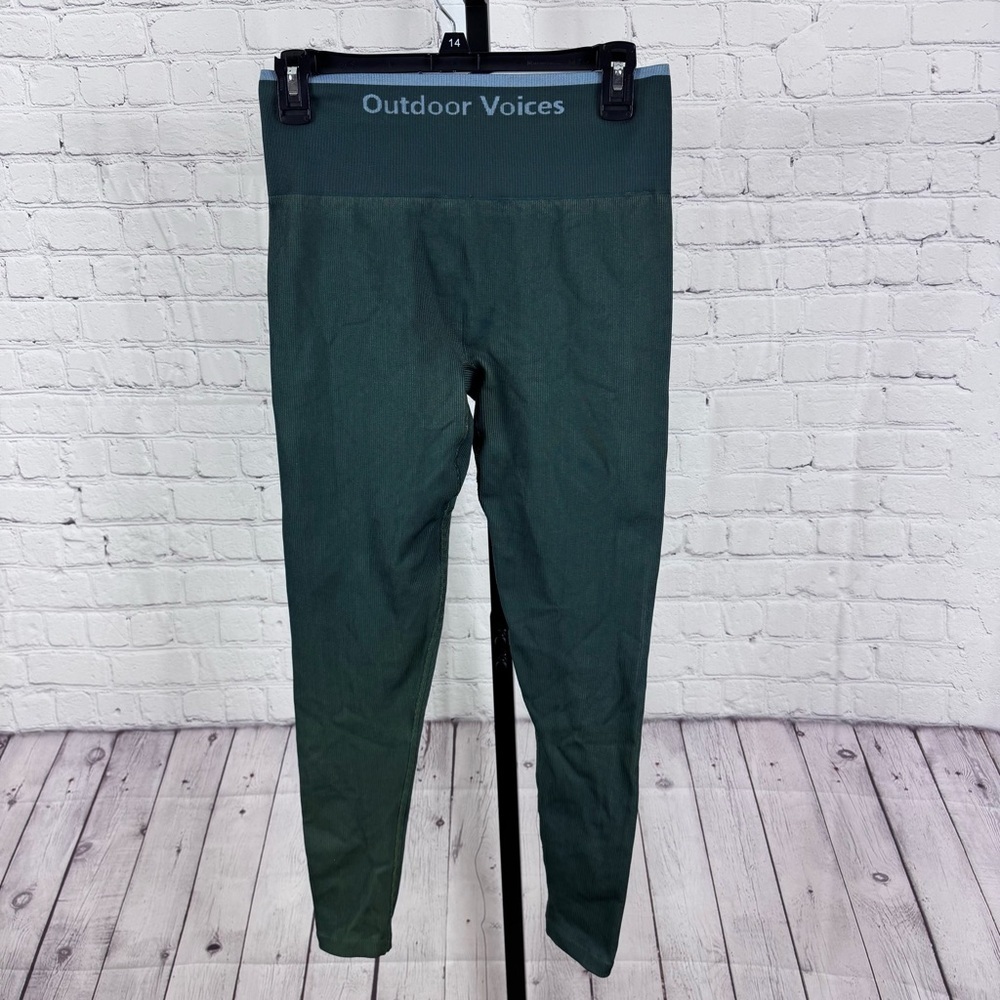 Outdoor Voices SeamlessRib 7/8 High Rise Leggings Green Textured Ribbed No Size - Picture 5 of 6